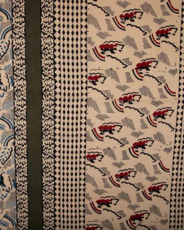 Printed Cotton Gauze | Fabric Beige Multi Pattern Striped Abstract Design | 125₹/M