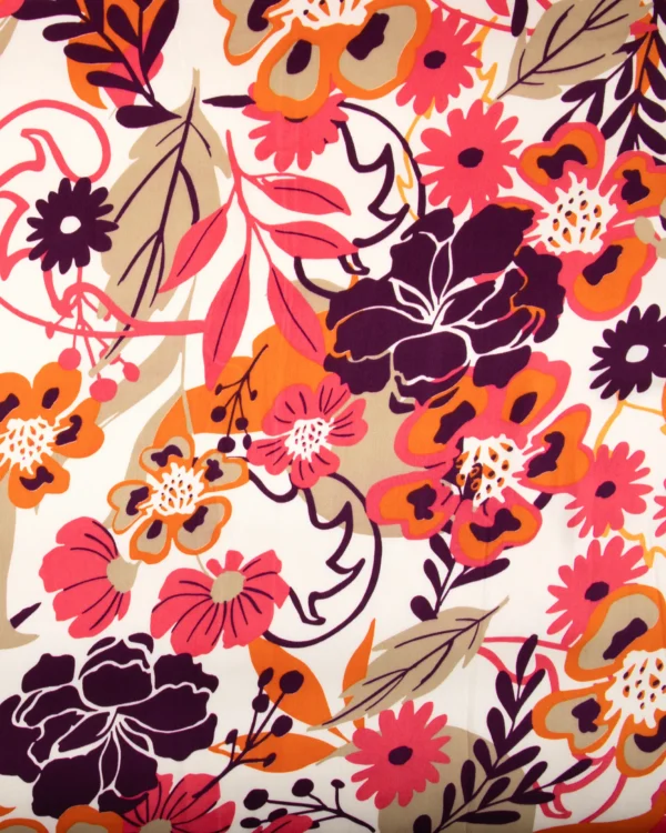 Printed Viscose Satin Fabric - Bold Multicolor Floral Pattern | 150₹/M