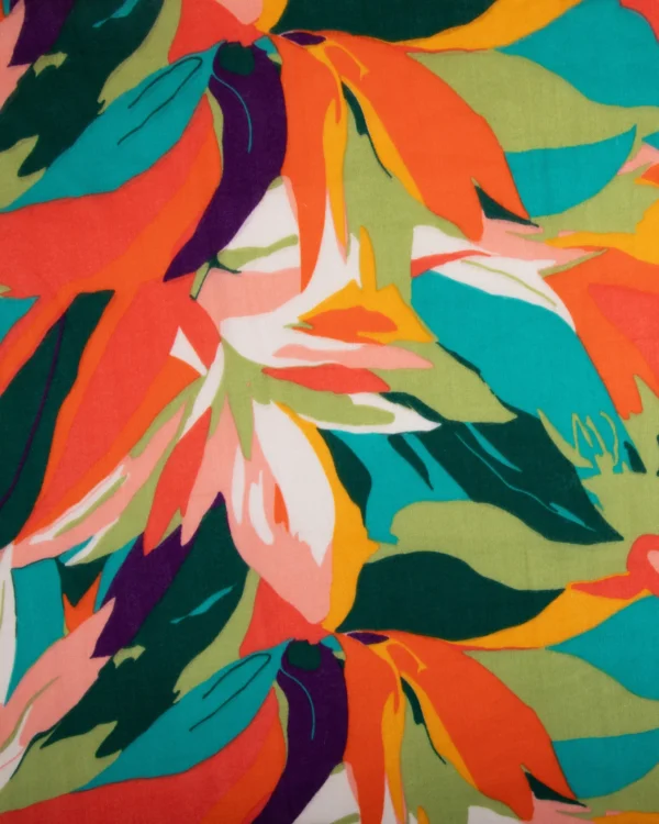 Printed Cotton Double - Multicolor Tropical Leaf Design | 150₹/M