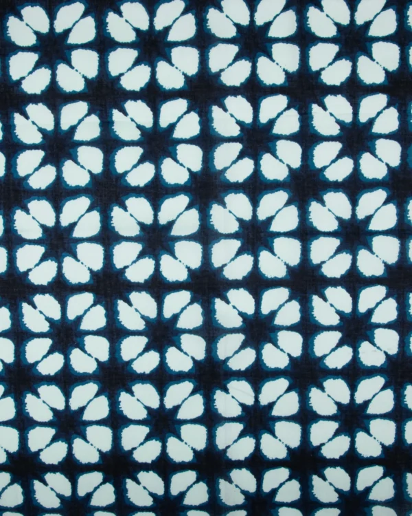 Printed 60s Cambric Fabric - Indigo Blue Tie-Dye Floral Pattern | 125₹/M