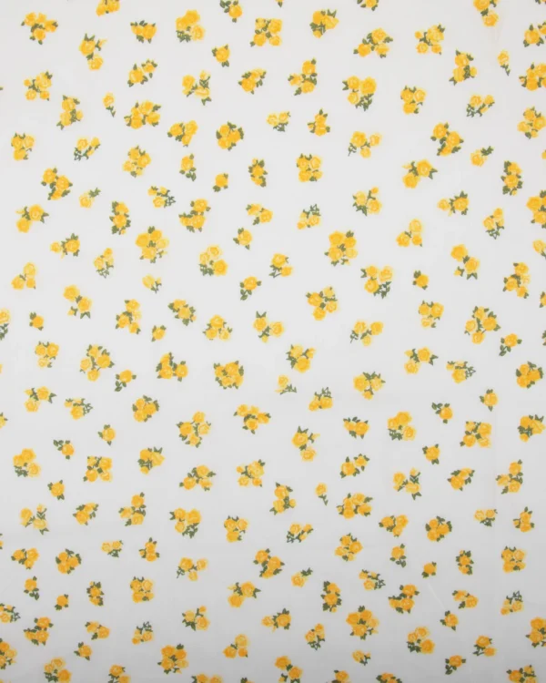 Printed 60s Cambric Fabric - Soft White Base with Yellow Floral Sprays |125₹/M