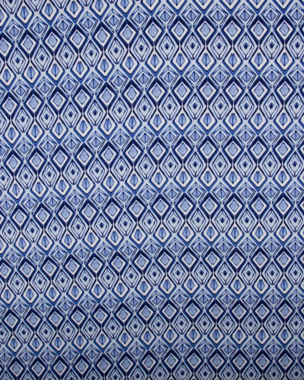 Printed 30s Rayon | Fabric White Blue Geometric Diamond Design | 125₹/M
