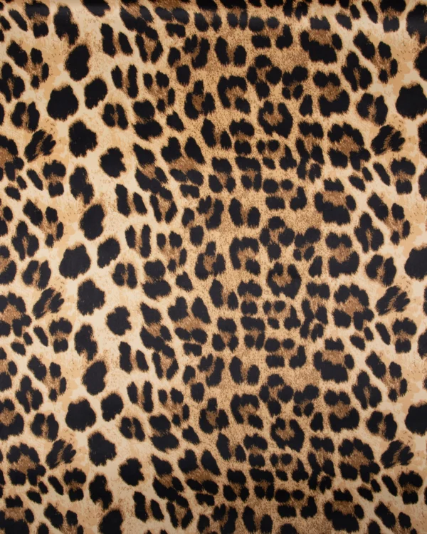 Printed Viscose Satin Fabric Brown Black Leopard Animal Pattern | 150₹/M