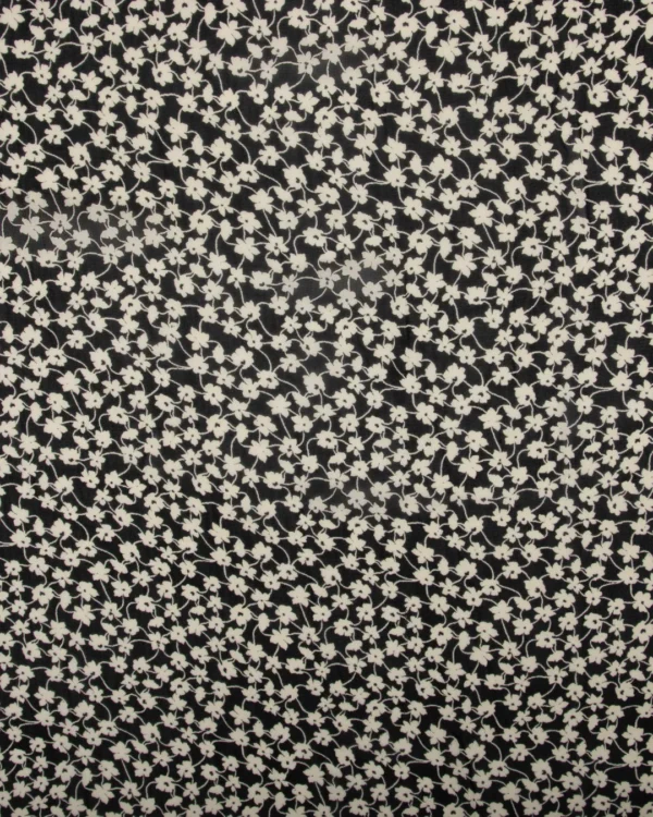 Printed Viscose Georgette Fabric Black White Small Floral Pattern | 150₹/M