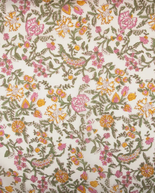 Printed 60s Cambric Fabric - Soft Floral Design in Pink & Mustard | 125₹/M
