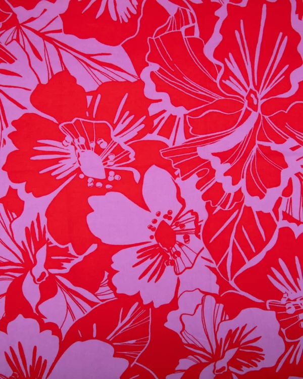 Printed Cotton Voil (Red Base with Soft Lilac Floral Print) 125₹/M