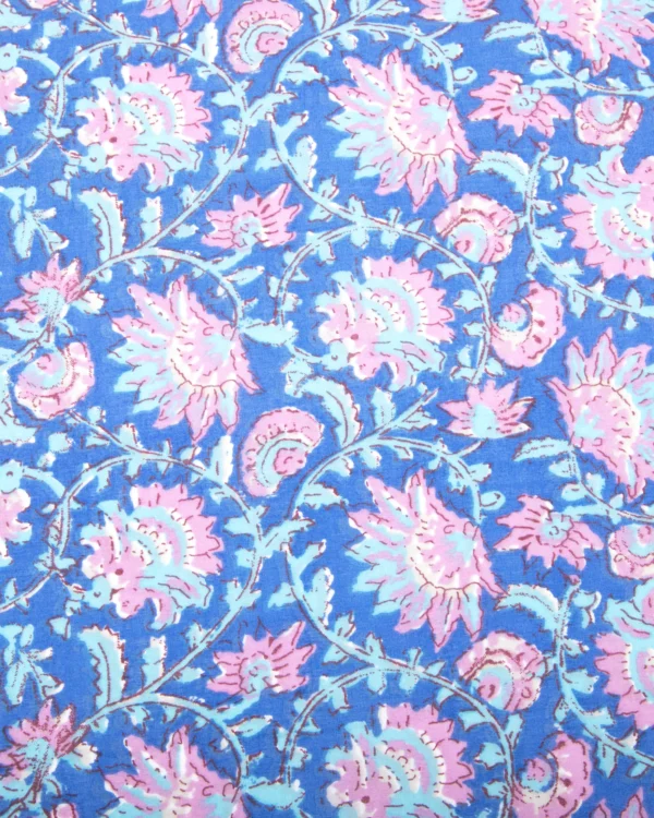 Printed Cotton Remming (Blue & Pink Floral Vine) 125₹/M