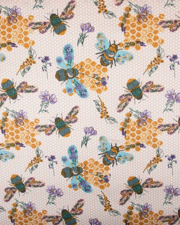 Printed Cotton Slub (Honeybee & Floral Garden Pattern) 125₹/M