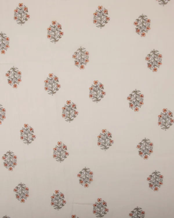 Printed Cotton Gauze (Minimal Orange Floral Boota Pattern) 125₹/M