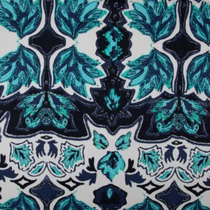 Printed Cotton Viscose (Teal & Navy Ornamental Floral Pattern) 125₹/M