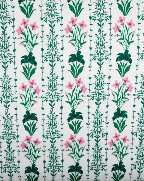 Printed 60s Cambric (Pink–Green Floral Stripes) | 125₹/M