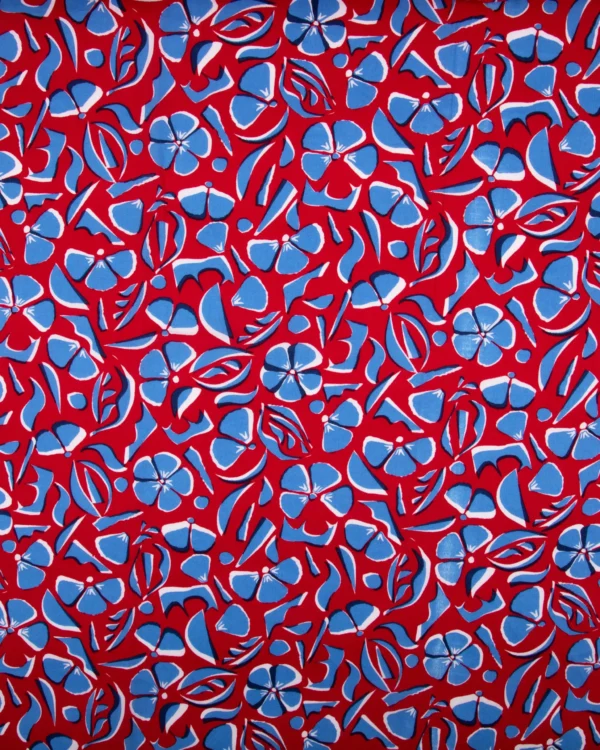 Printed 60s Cambric (Bold Red & Blue Abstract Floral Pattern) | 125₹/M