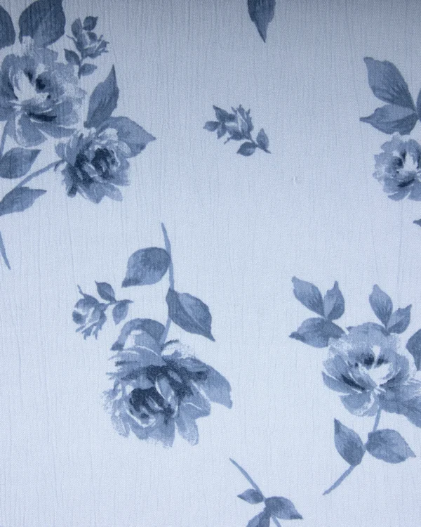 Soft Sky Blue & Slate Floral Printed Rayon Crepe Fabric | 199₹/M