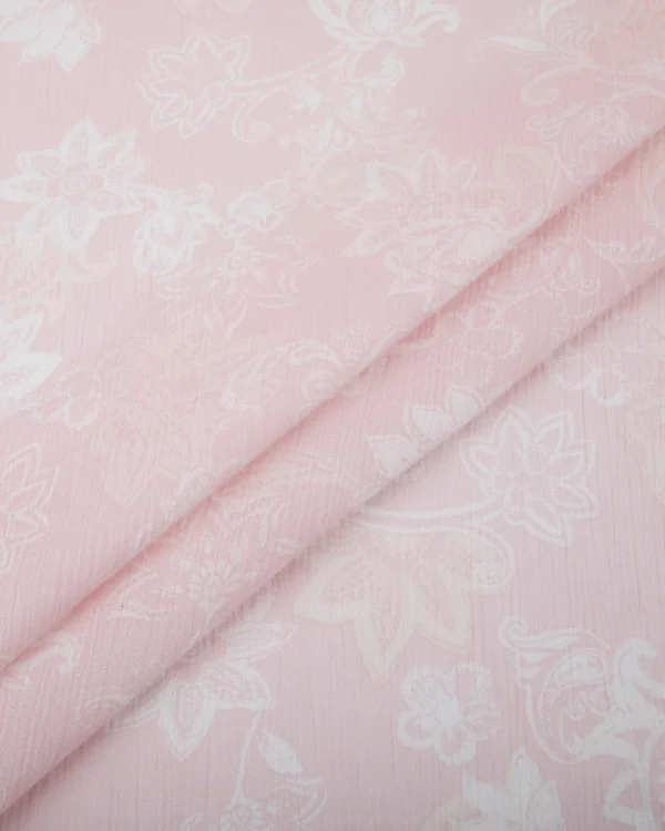Soft Blush Pink & White Floral Printed Rayon Crepe Fabric | 199₹/M