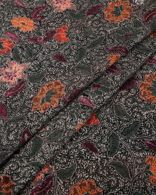 Vintage Burnt Orange & Peach Floral Printed Rayon Crepe Fabric | 199₹/M