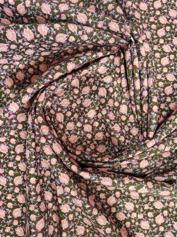 Vintage Rose Floral Printed Cotton Fabric - Dark Base
