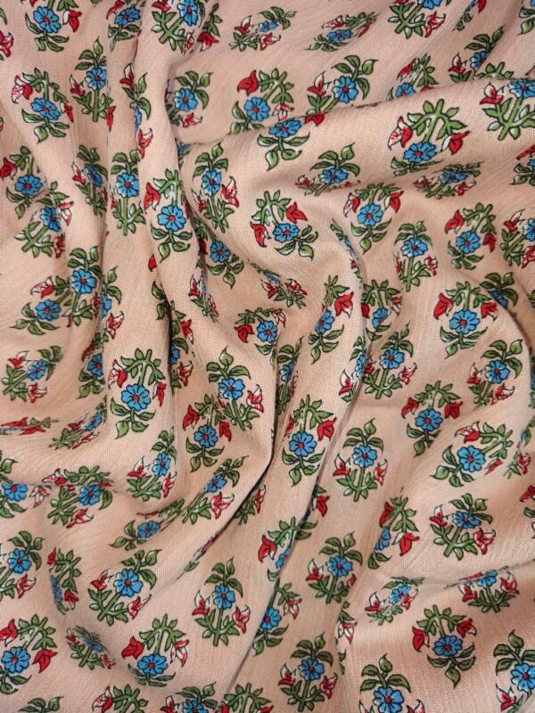 Peach Floral Printed Rayon Crepe Fabric