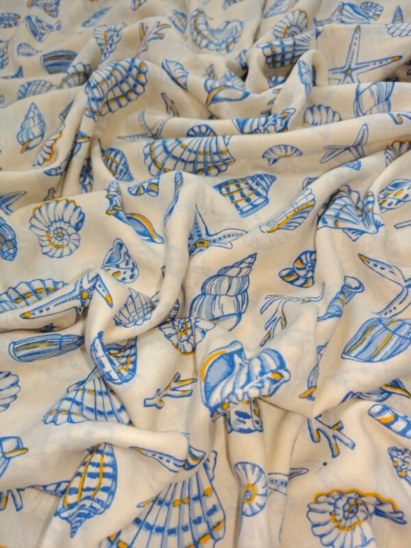 Organic Cotton Printed Fabric with Seashell & Starfish Print