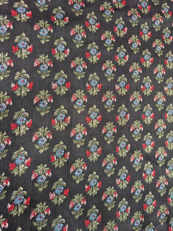 Black Rayon Crepe Floral Printed Fabric