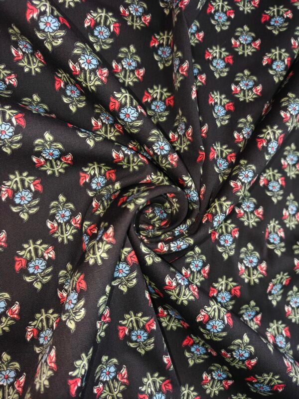Black Poplin Lycra Floral Printed Fabric