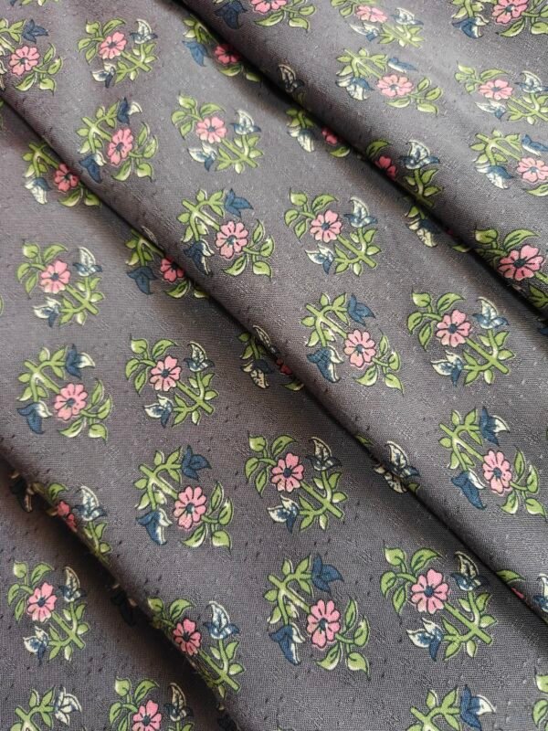 Black Viscose Dobby Floral Printed Fabric