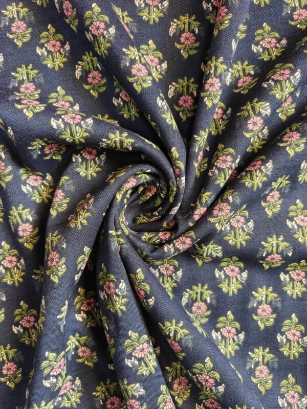 Black Organic Cotton Floral Printed Fabric