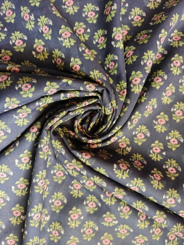 Black Cotton Voile Floral Printed Fabric