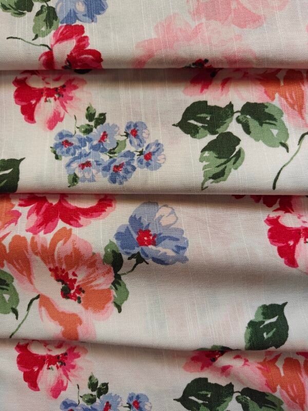 Multicolour Floral Printed Viscose Slub Fabric