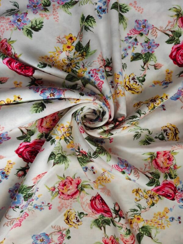 Multicolour Floral Printed Viscose Linen Fabric