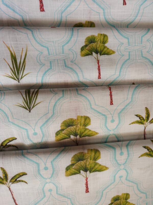Organic Cotton Slub Printed Fabric with Ginkgo Leaf Motif