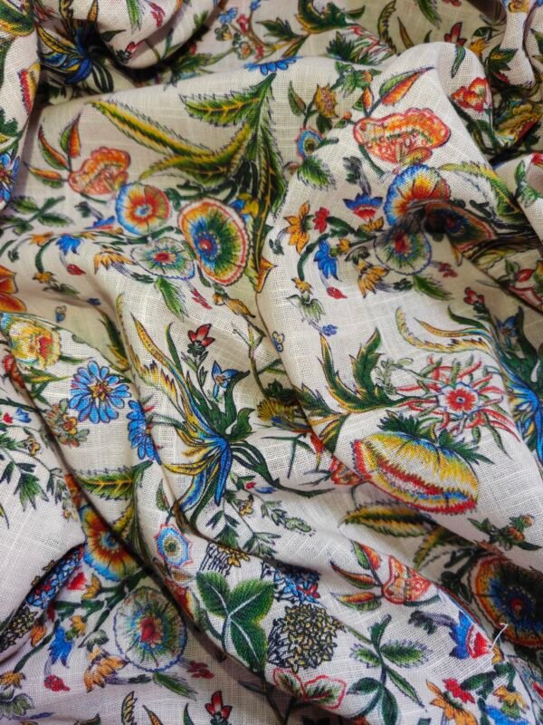 Multicolour Floral Printed Organic Cotton Slub Fabric
