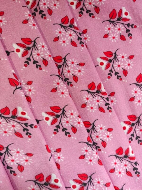Pink Floral Printed Double Cloth Fabric