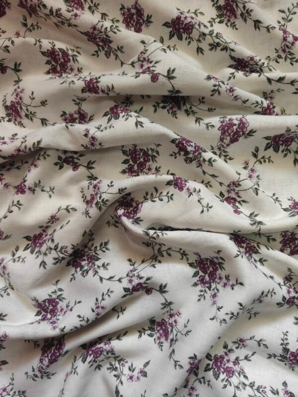 Purple Floral Printed Cotton Slub Fabric