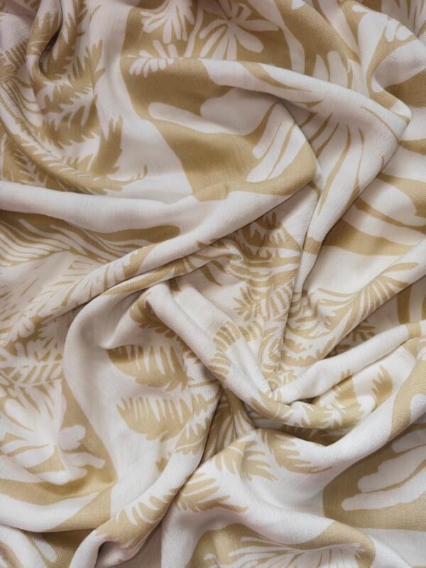 Beige Abstract Floral Printed Rayon Crepe Fabric