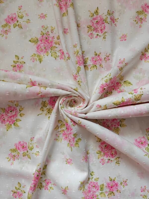 Pink Floral Printed Organic Cotton Dobby Fabric