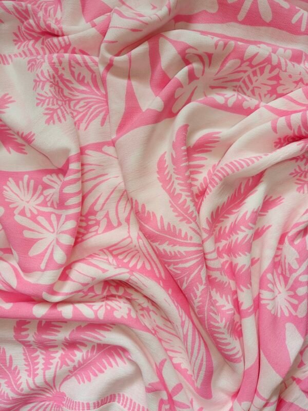 Pink Abstract Floral Printed Rayon Crepe Fabric