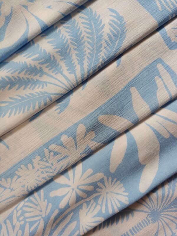 Sky Blue Abstract Floral Printed Rayon Crepe Fabric