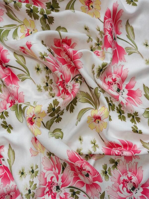 Pink Floral Printed Moss Rayon Fabric