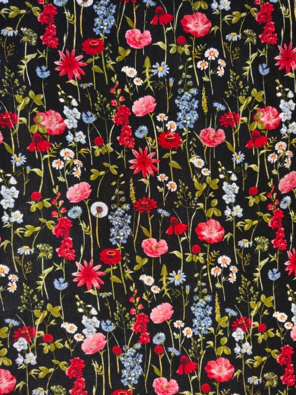 Black Multicolour Floral Printed Rayon Crepe Fabric