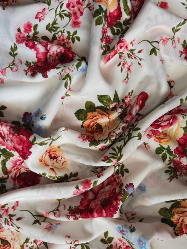 Multicolour Floral Printed Rayon Slub Fabric