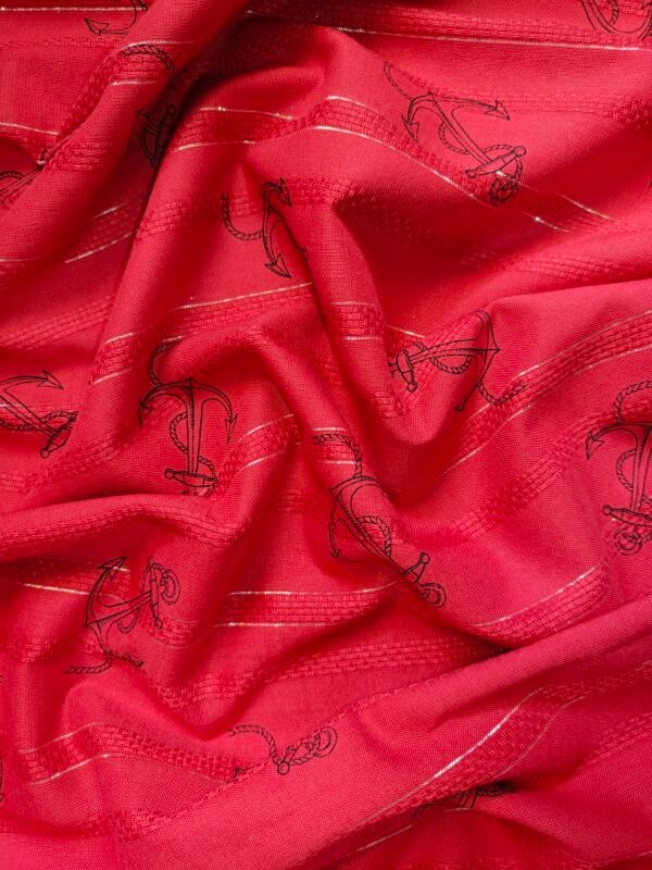 Red Anchor Printed Cotton Lurex Dobby Fabric