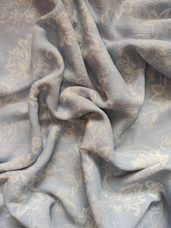 Light Blue Floral & Paisley Printed Rayon Crepe Fabric